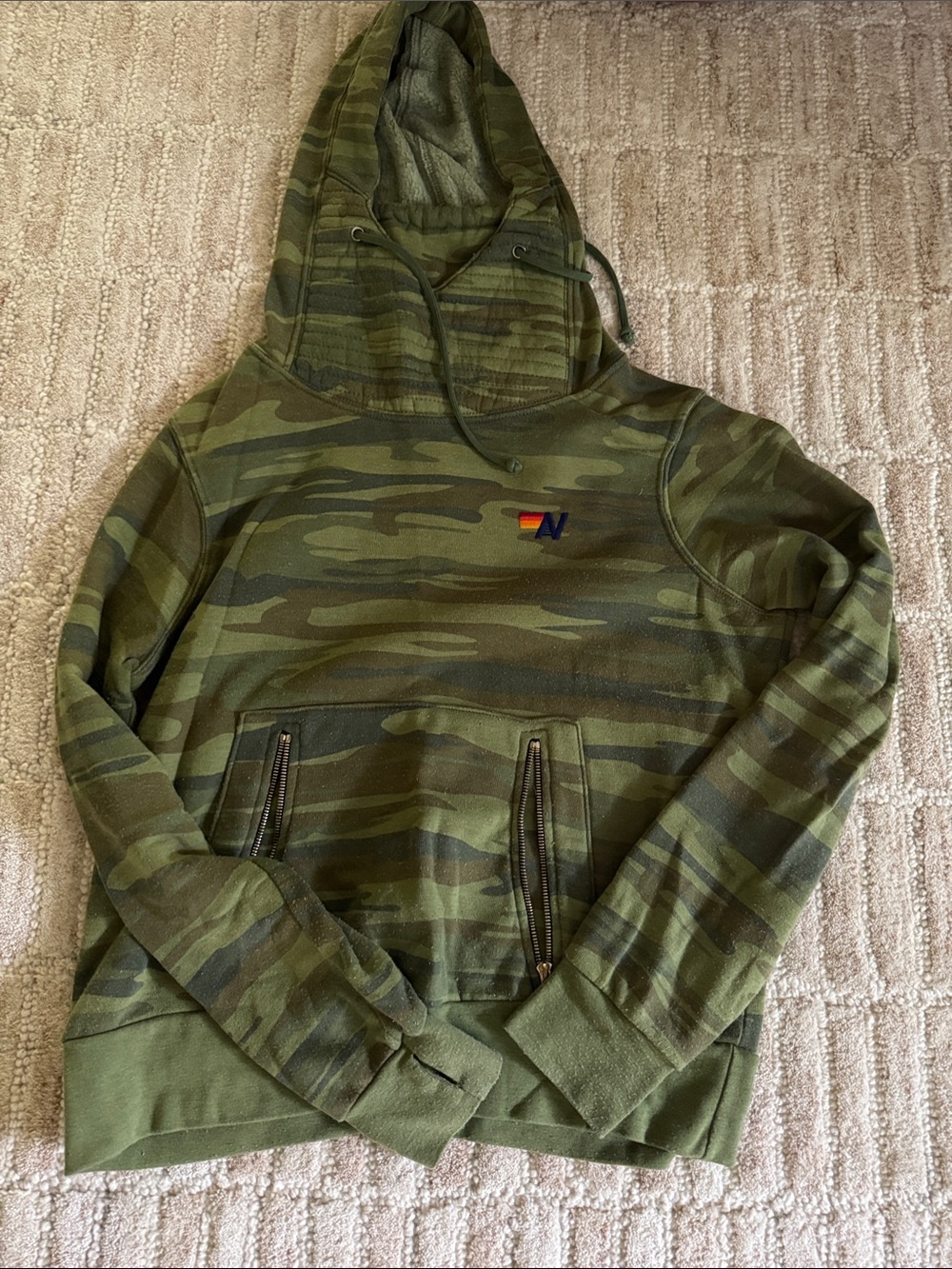 Aviator Nation Olive Green Camo Hooded Pullover